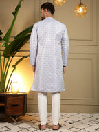 Jyoti Fashion Men's Grey Jacquard Woven Kurta with Pajama | Grocsy