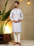 Jyoti Fashion Men's Grey Jacquard Woven Kurta with Pajama | Grocsy