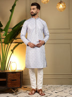 Jyoti Fashion Men's Grey Jacquard Woven Kurta with Pajama | Grocsy