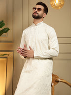 Jyoti Fashion Men's Off White Mirror Embroidery Kurta with Pajama | Grocsy