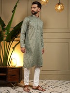 Jyoti Fashion Men's Green Mirror Embroidery Kurta with Pajama | Grocsy