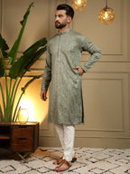 Jyoti Fashion Men's Green Mirror Embroidery Kurta with Pajama | Grocsy