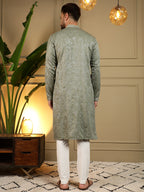 Jyoti Fashion Men's Green Mirror Embroidery Kurta with Pajama | Grocsy