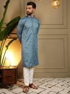 Jyoti Fashion Men's Firozi Mirror Embroidery Kurta with Pajama | Grocsy