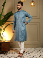 Jyoti Fashion Men's Firozi Mirror Embroidery Kurta with Pajama | Grocsy