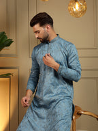 Jyoti Fashion Men's Firozi Mirror Embroidery Kurta with Pajama | Grocsy