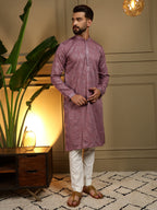 Jyoti Fashion Men's Wine Mirror Embroidery Kurta with Pajama | Grocsy