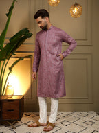 Jyoti Fashion Men's Wine Mirror Embroidery Kurta with Pajama | Grocsy