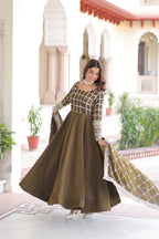 Jyoti Fashion Women's Mehendi Vichitra Silk Sequins Zari Embroidered Anarkali Set With Dupatta | Grocsy
