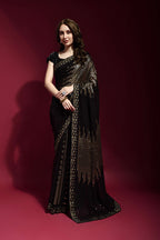 Jyoti Fashion Women's Black Sequence Embroidery Georgette Saree with Blouse | Grocsy