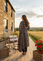 Jyoti Fashion Black Cotton Silk Floral Printed Designer Kurta Set with Dupatta | Grocsy
