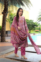 Jyoti Fashion Pink Cotton Silk Floral Printed Designer Kurta Set with Dupatta | Grocsy
