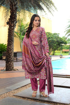 Jyoti Fashion Pink Cotton Silk Floral Printed Designer Kurta Set with Dupatta | Grocsy