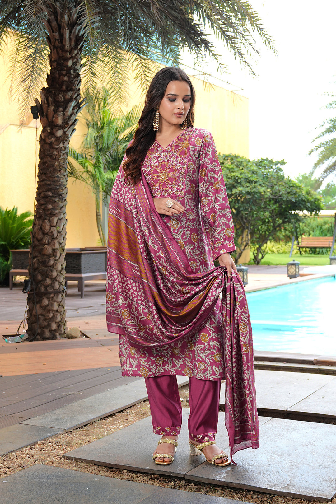 Jyoti Fashion Pink Cotton Silk Floral Printed Designer Kurta Set with Dupatta | Grocsy