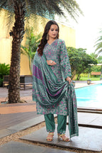 Jyoti Fashion Rama Cotton Silk Floral Printed Designer Kurta Set with Dupatta | Grocsy
