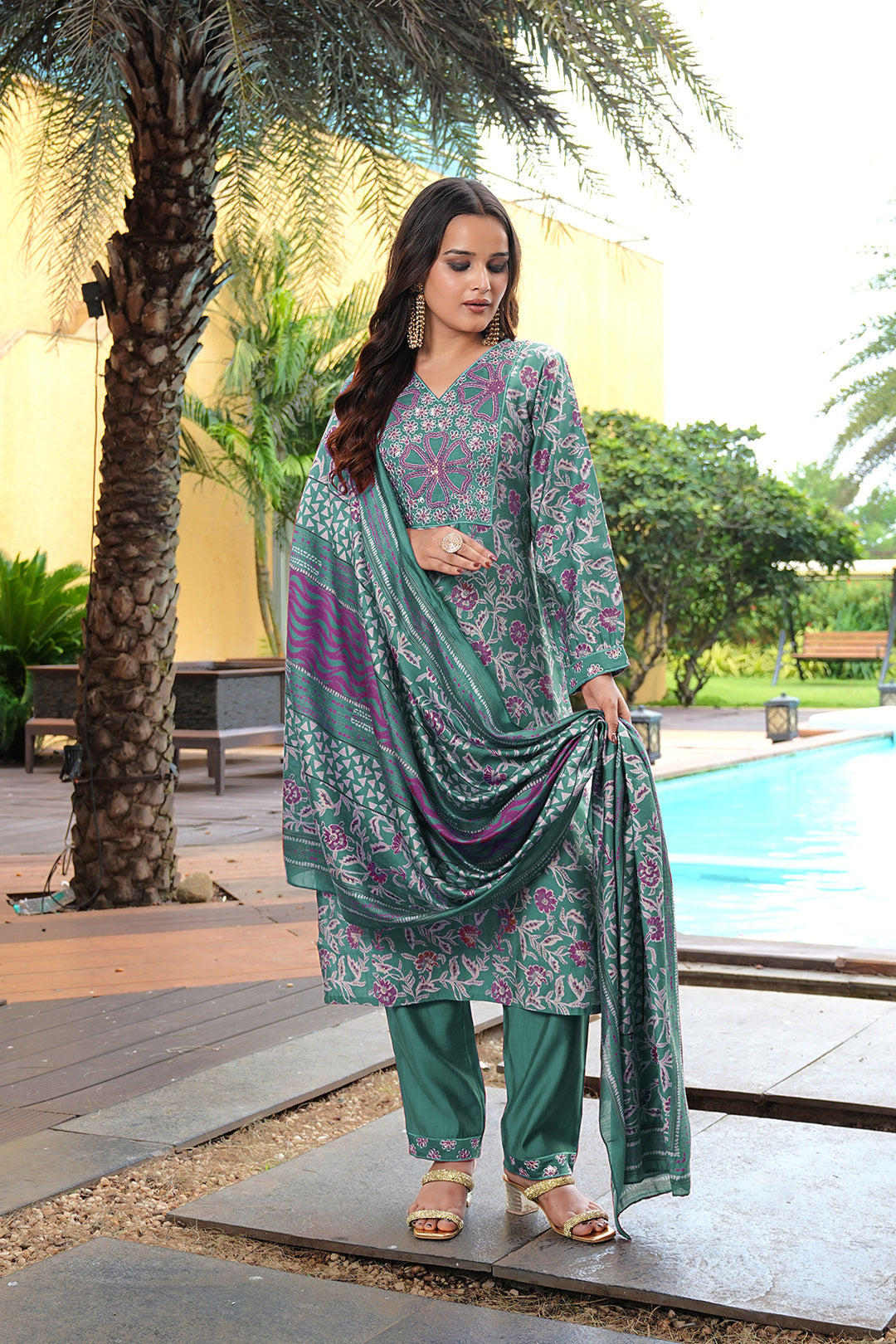 Jyoti Fashion Rama Cotton Silk Floral Printed Designer Kurta Set with Dupatta | Grocsy