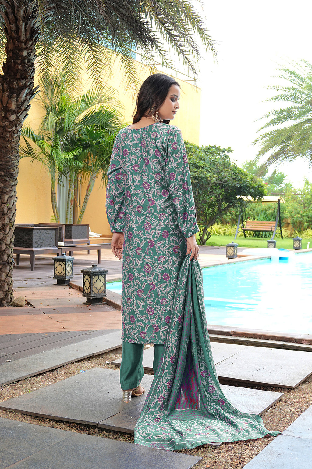Jyoti Fashion Rama Cotton Silk Floral Printed Designer Kurta Set with Dupatta | Grocsy