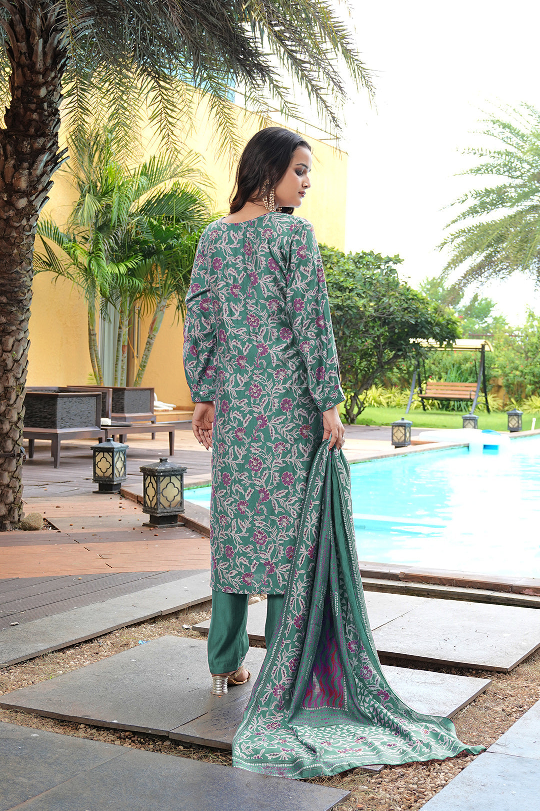 Jyoti Fashion Rama Cotton Silk Floral Printed Designer Kurta Set with Dupatta | Grocsy