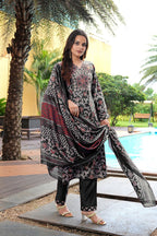 Jyoti Fashion Black Cotton Silk Floral Printed Designer Kurta Set with Dupatta | Grocsy