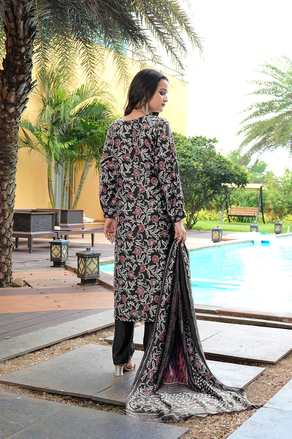 Jyoti Fashion Black Cotton Silk Floral Printed Designer Kurta Set with Dupatta | Grocsy
