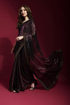 Jyoti Fashion Women's Wine Sequence Embroidery Georgette Saree with Blouse | Grocsy