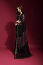 Jyoti Fashion Women's Wine Sequence Embroidery Georgette Saree with Blouse | Grocsy