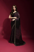 Jyoti Fashion Women's Wine Sequence Embroidery Georgette Saree with Blouse | Grocsy