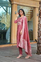 Jyoti Fashion Peach Vatican Embroidered Designer Kurta Set with Dupatta | Grocsy