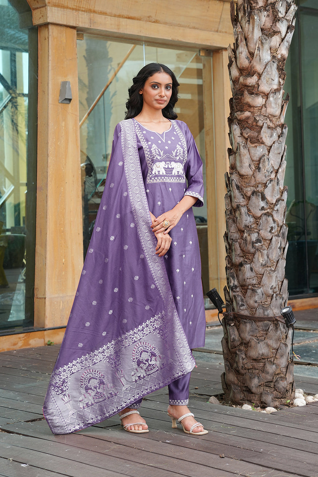 Jyoti Fashion Purple Vatican Embroidered Designer Kurta Set with Dupatta | Grocsy