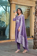 Jyoti Fashion Purple Vatican Embroidered Designer Kurta Set with Dupatta | Grocsy