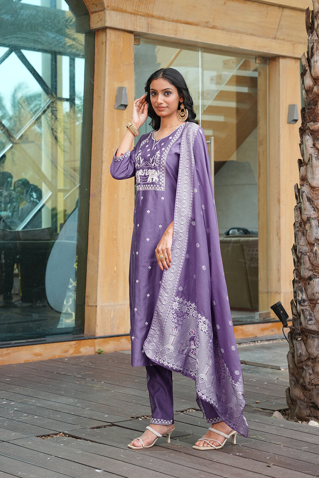 Jyoti Fashion Purple Vatican Embroidered Designer Kurta Set with Dupatta | Grocsy