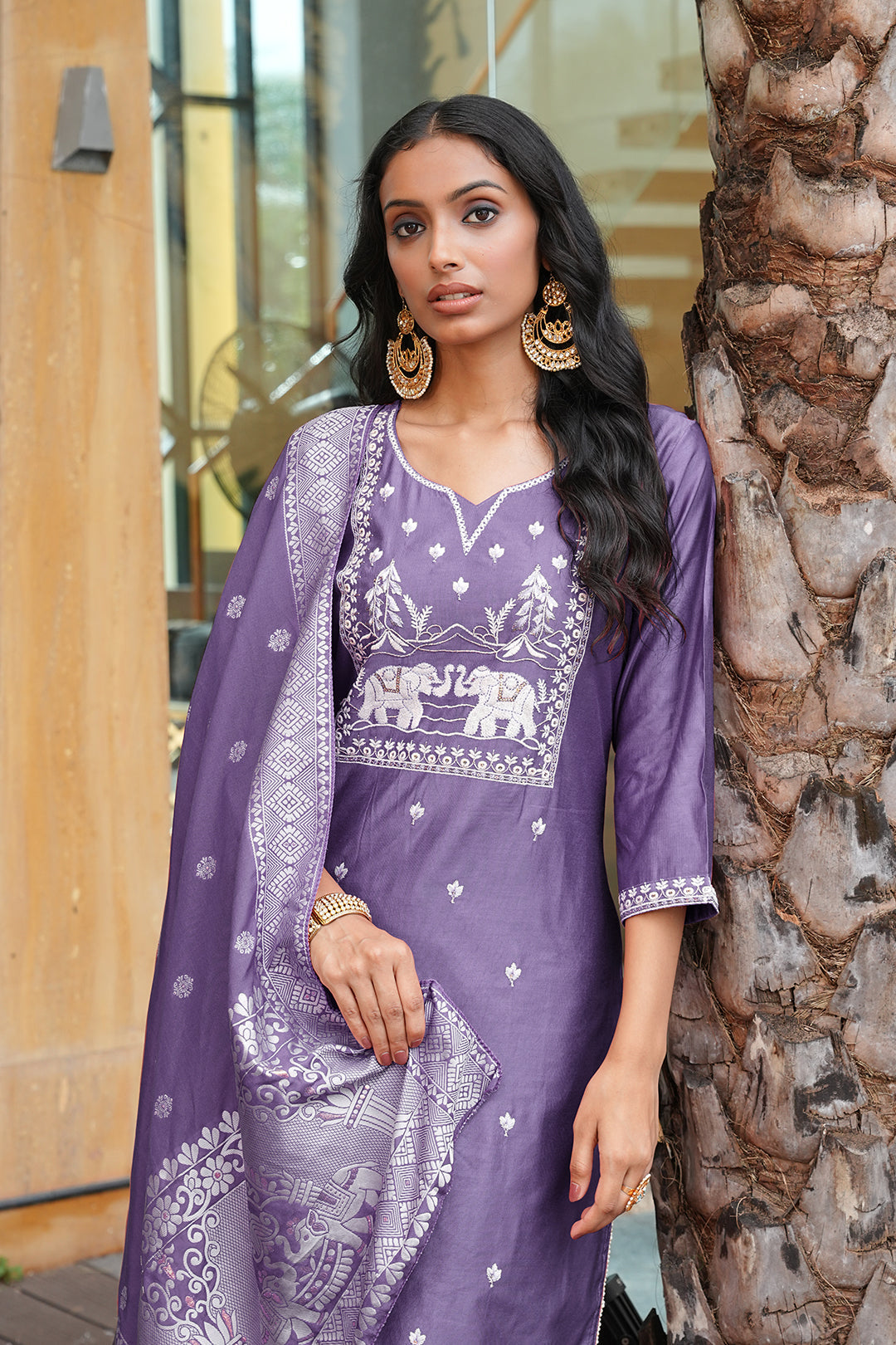 Jyoti Fashion Purple Vatican Embroidered Designer Kurta Set with Dupatta | Grocsy