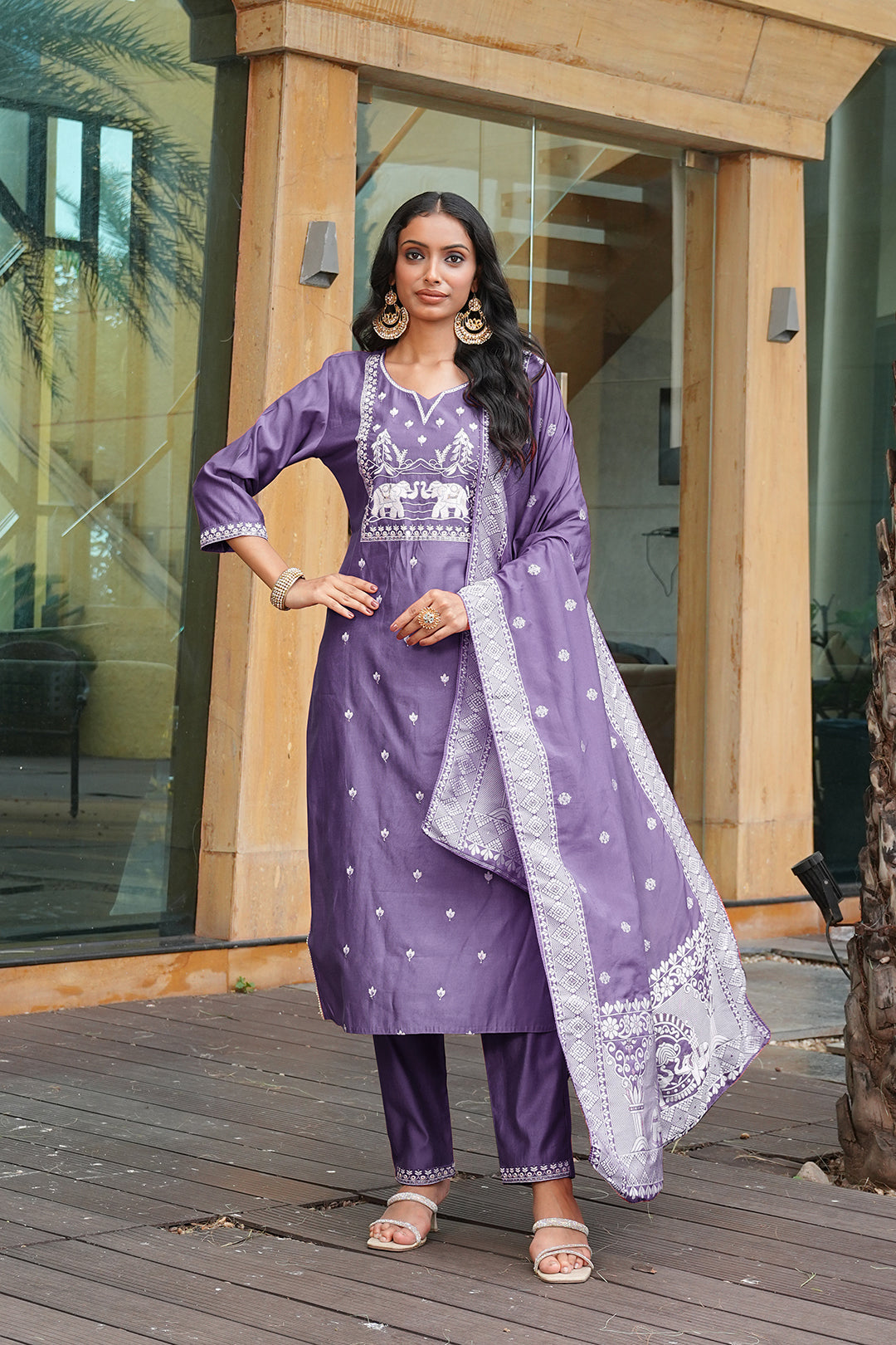 Jyoti Fashion Purple Vatican Embroidered Designer Kurta Set with Dupatta | Grocsy