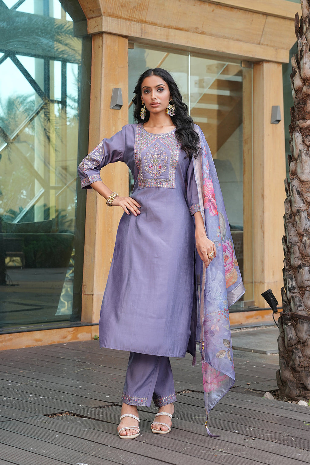 Jyoti Fashion Grey Vatican Embroidered Designer Kurta Set with Dupatta | Grocsy