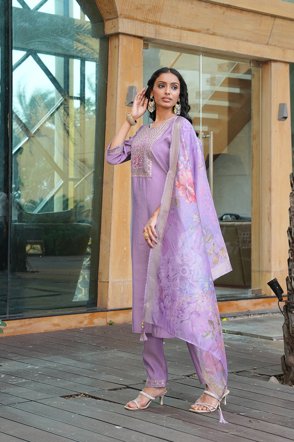 Jyoti Fashion Purple Cotton Silk Embroidered Designer Kurta Set with Dupatta | Grocsy