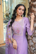 Jyoti Fashion Purple Cotton Silk Embroidered Designer Kurta Set with Dupatta | Grocsy