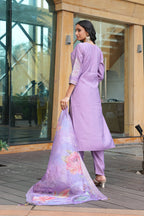 Jyoti Fashion Purple Cotton Silk Embroidered Designer Kurta Set with Dupatta | Grocsy