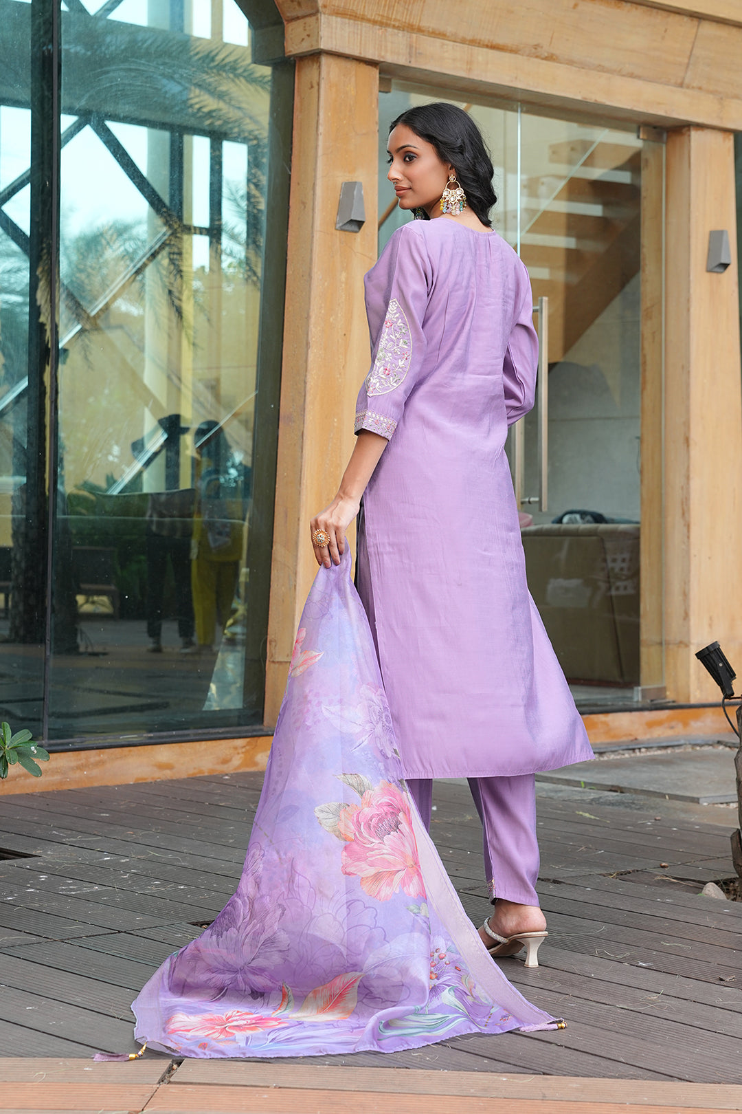 Jyoti Fashion Purple Cotton Silk Embroidered Designer Kurta Set with Dupatta | Grocsy