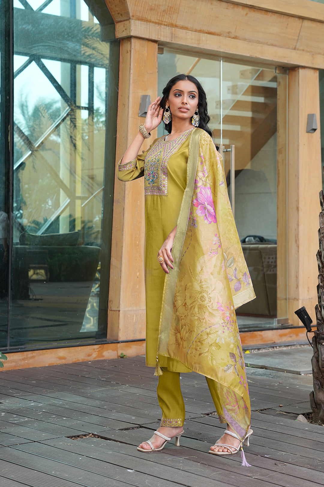 Jyoti Fashion Mustard Cotton Silk Embroidered Designer Kurta Set with Dupatta | Grocsy
