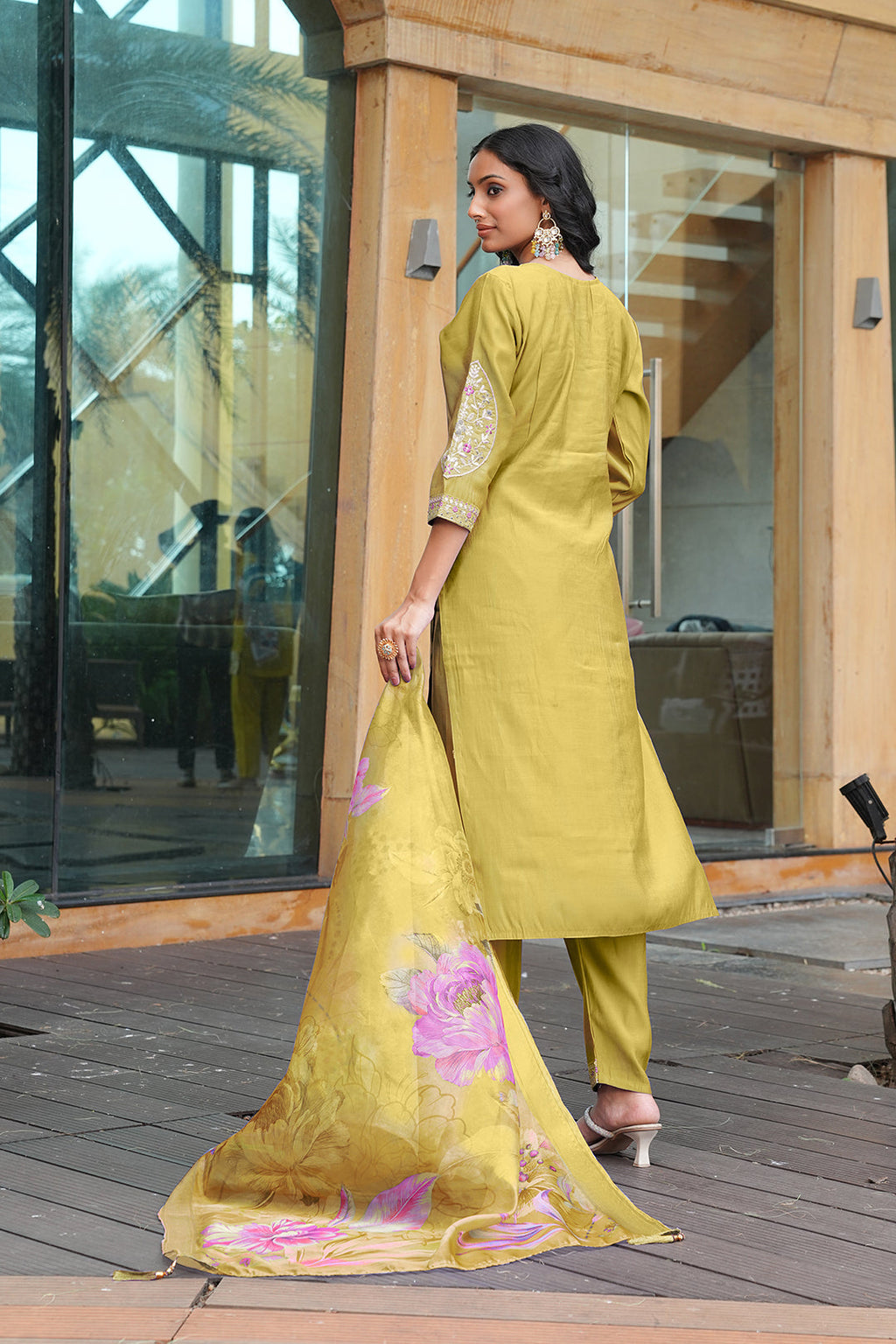 Jyoti Fashion Mustard Cotton Silk Embroidered Designer Kurta Set with Dupatta | Grocsy
