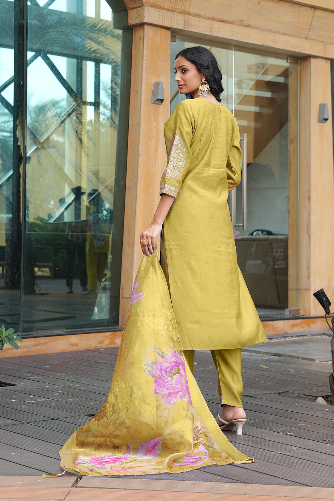 Jyoti Fashion Mustard Cotton Silk Embroidered Designer Kurta Set with Dupatta | Grocsy