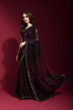 Jyoti Fashion Women's Wine Sequence Embroidery Georgette Saree with Blouse | Grocsy