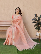 Jyoti Fashion Women's Peach Soft Tissue Linen Silk Zari Woven Saree with Blouse | Grocsy