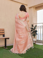Jyoti Fashion Women's Peach Soft Tissue Linen Silk Zari Woven Saree with Blouse | Grocsy