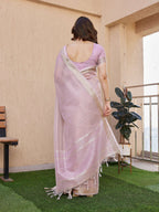 Jyoti Fashion Women's Purple Soft Tissue Linen Silk Zari Woven Saree with Blouse | Grocsy