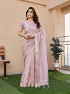 Jyoti Fashion Women's Purple Soft Tissue Linen Silk Zari Woven Saree with Blouse | Grocsy