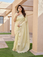Jyoti Fashion Women's Yellow Soft Tissue Linen Silk Zari Woven Saree with Blouse | Grocsy