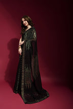 Jyoti Fashion Women's Black Sequence Embroidery Georgette Saree with Blouse | Grocsy