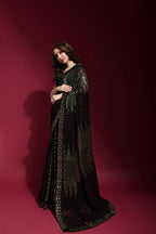 Jyoti Fashion Women's Black Sequence Embroidery Georgette Saree with Blouse | Grocsy