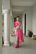 Jyoti Fashion Women's Pista Green Soft Tussar Silk Ikkat Printed Saree with Blouse | Grocsy